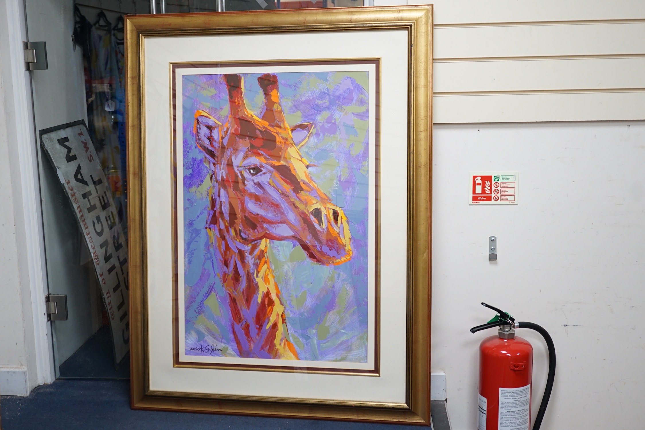 Mark Enslin (b.1952), mixed media, Giraffe's head, signed, 88 x 58cm